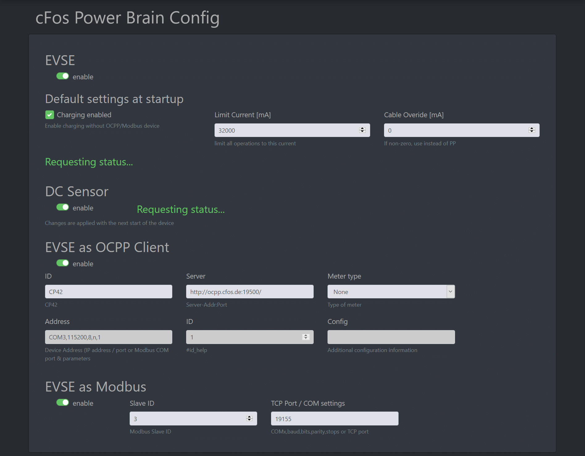 Screenshot #1 cFos Charging Manager Documentation - cFos Power Brain Controller Configuration