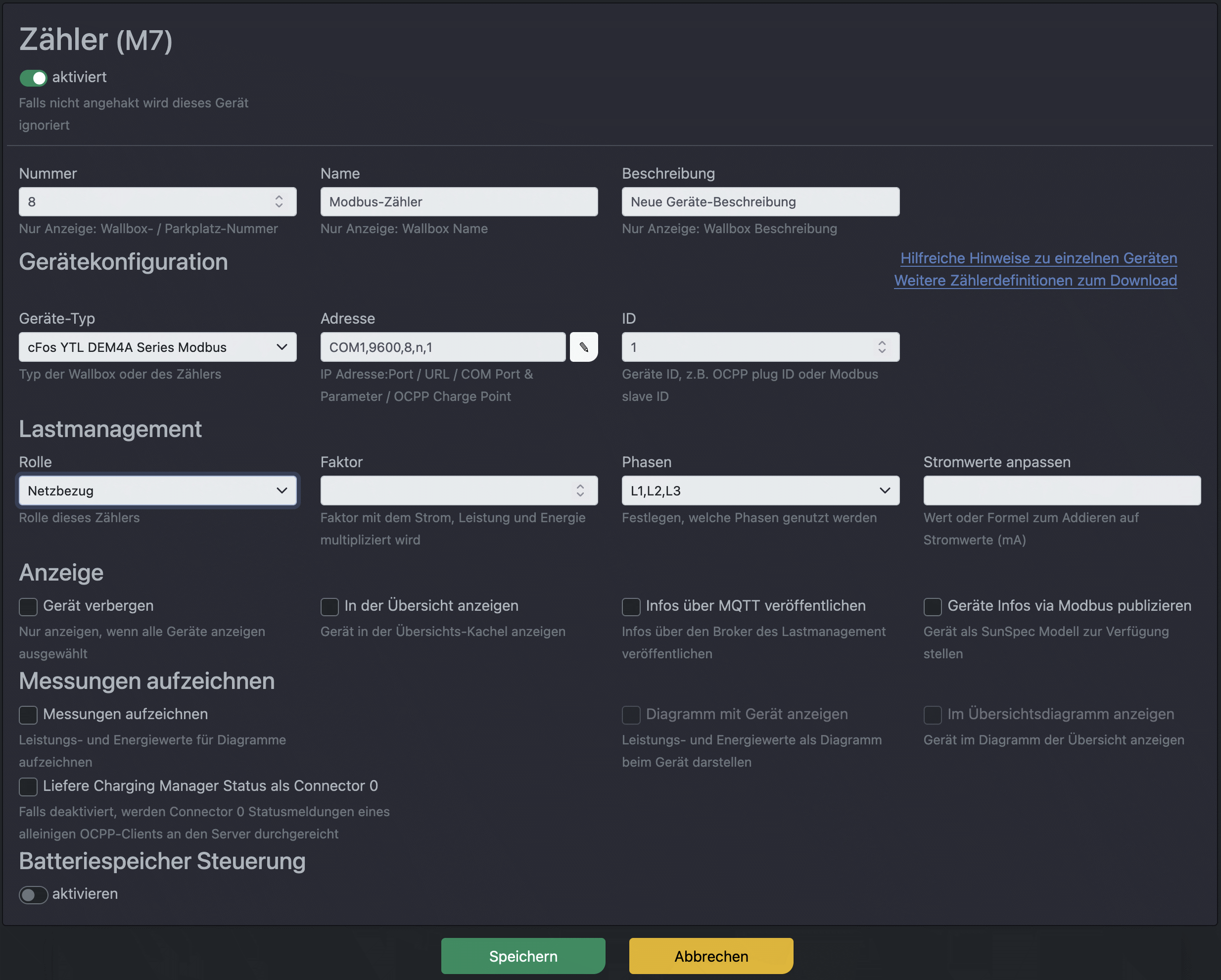 Img Screenshot cFos Charging Manager Konfiguration