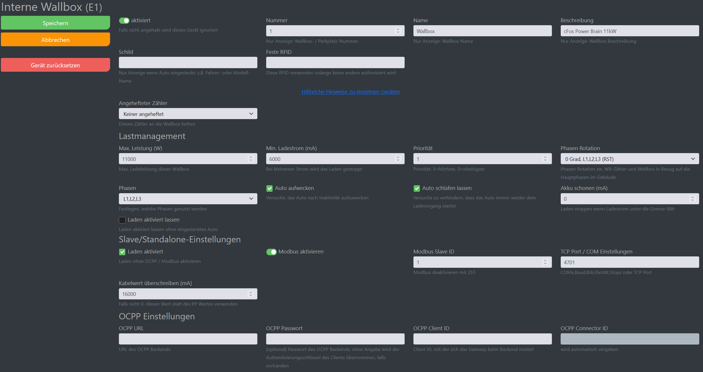 Img Screenshot cFos Charging Manager Konfiguration