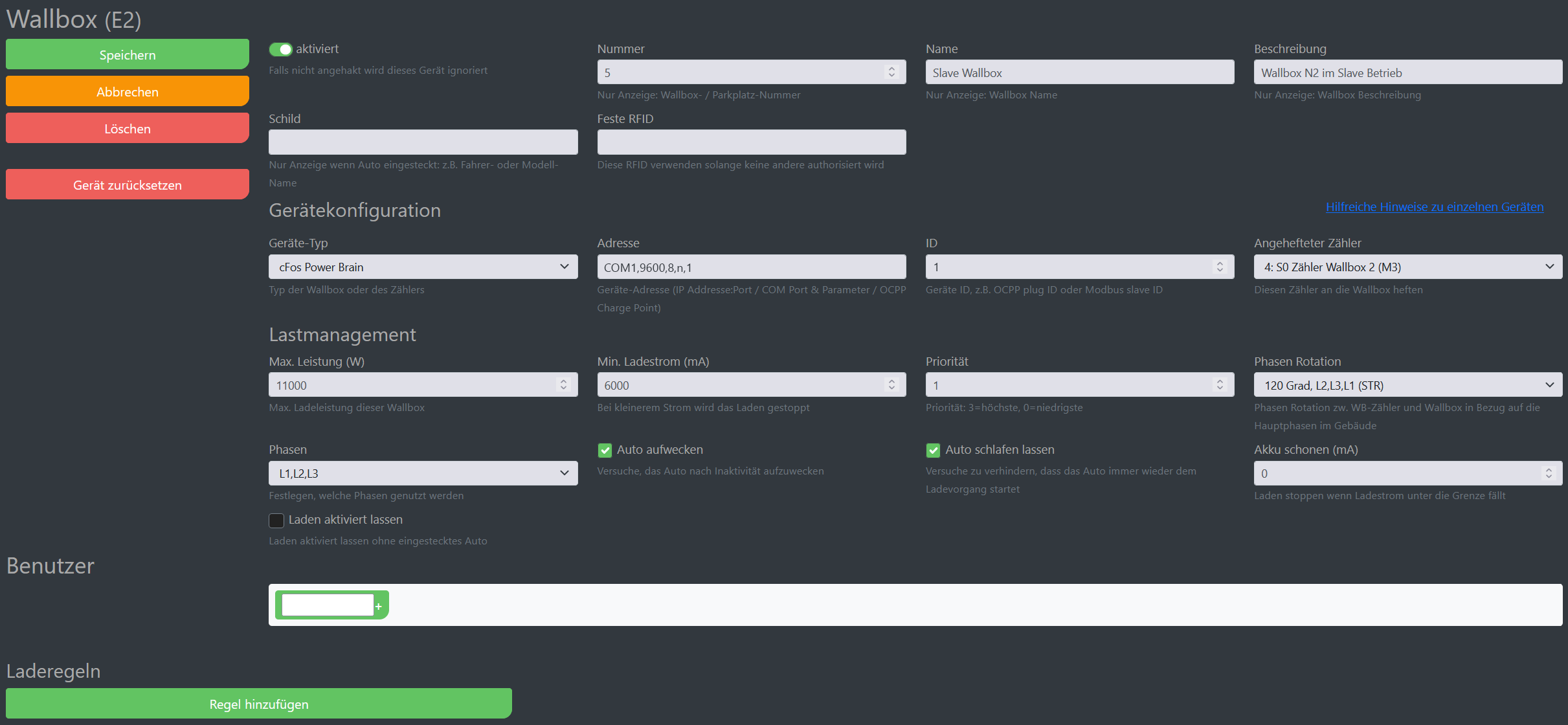 Img Screenshot cFos Charging Manager Konfiguration