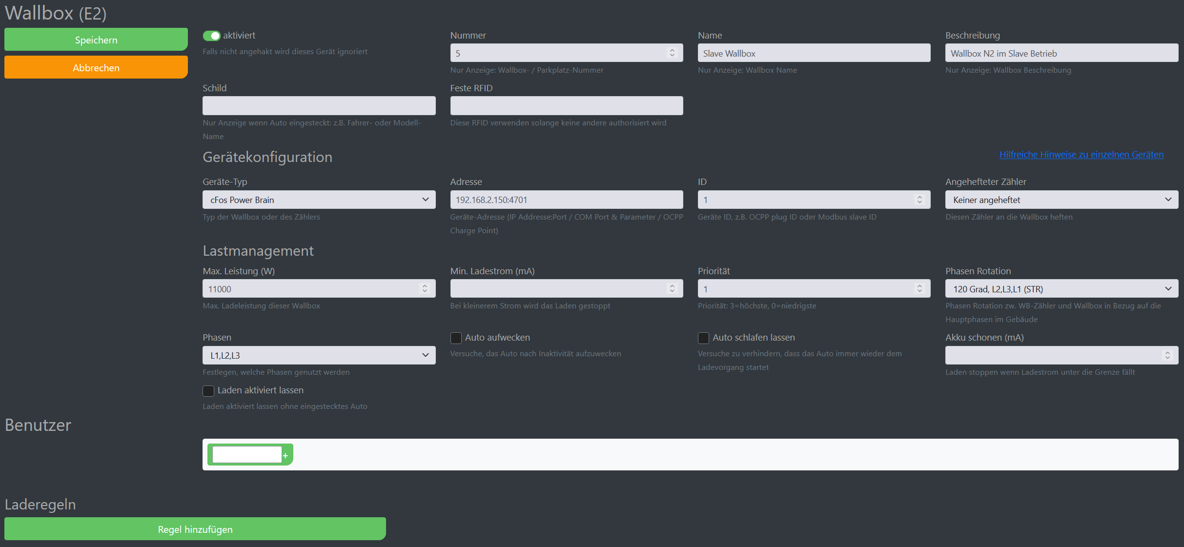 Img Screenshot cFos Charging Manager Konfiguration