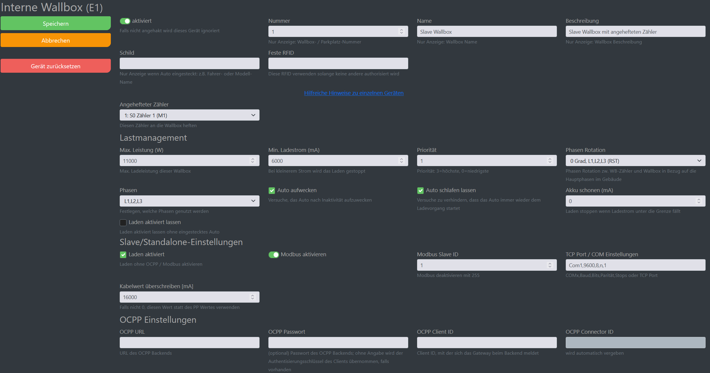 Img Screenshot cFos Charging Manager Konfiguration